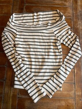 American Eagle Outfitters Off-Shoulder Ribbed Stripe Sweater